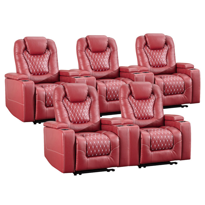 Latitude Run® 35'' Leather Home Theater Recliner Seats with Cup Holders